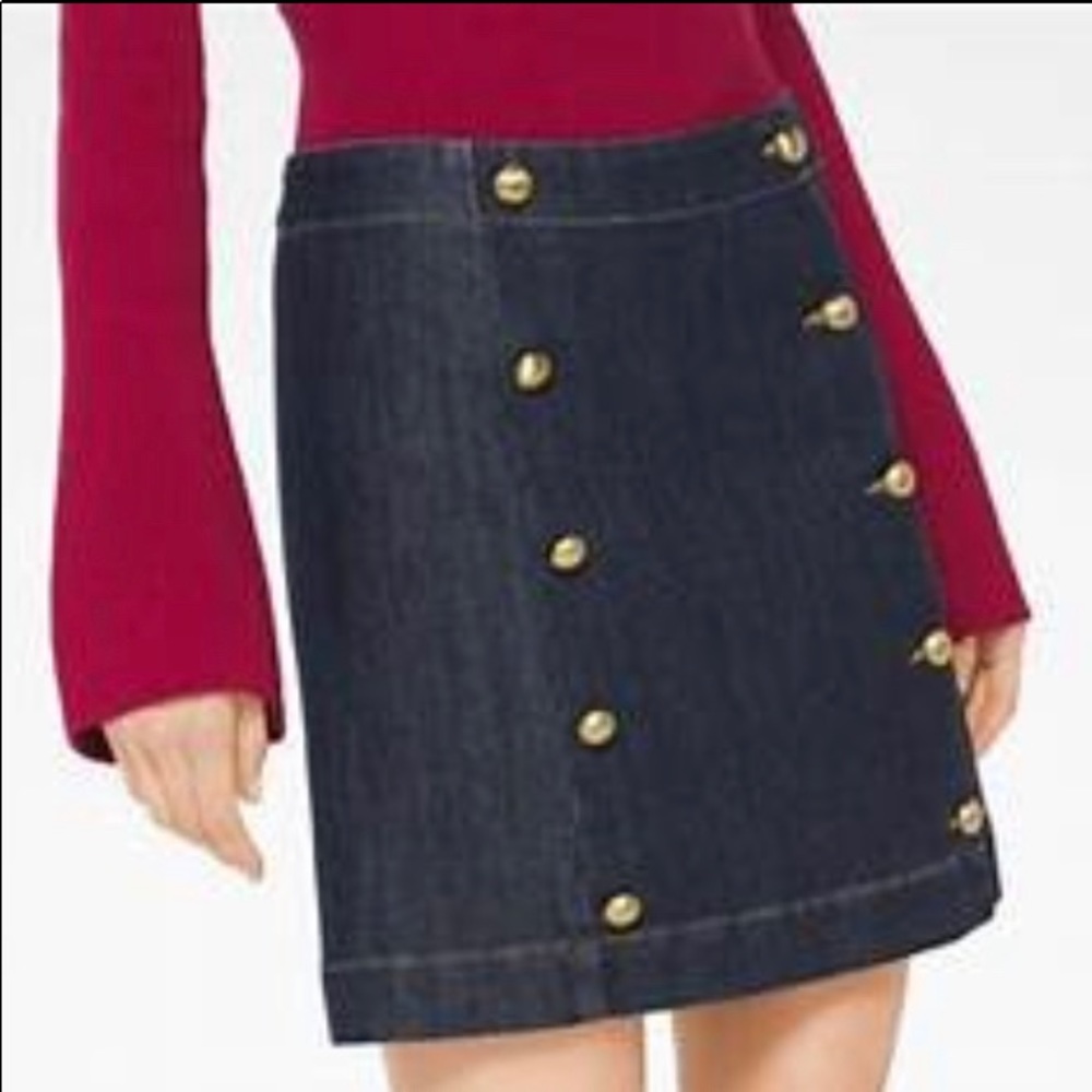Michael Kors Denim Skirt With Gold Buttons - Picture 2 of 8